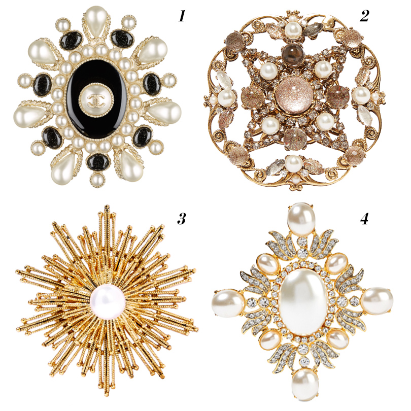 1. Chanel, 2. Erickson Beamon, 3. Oscar de la Renta, 4. Kenneth Jay Lane