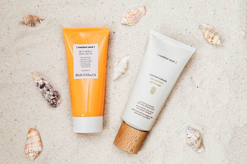 Гоммаж Comfort Zone Sacred Nature Bio-Certified Gommage + лосьон Comfort Zone Sun Soul Aftersun Body Cream