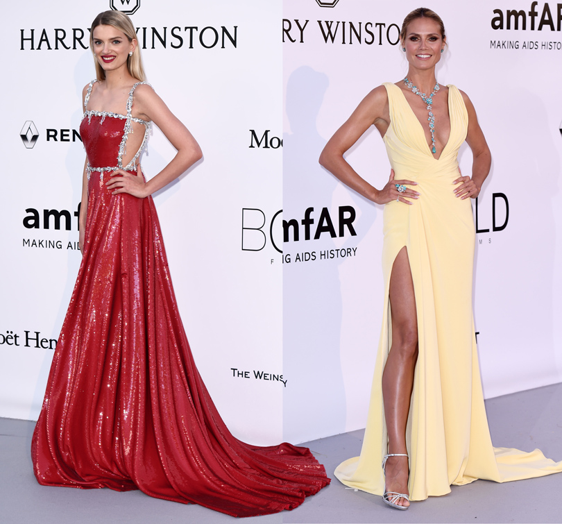 Star Look: лучшие образы гостей благотворительного вечера amfAR в Каннах. Лили Дональдсон в Miu Miu, Хайди Клум в Versace