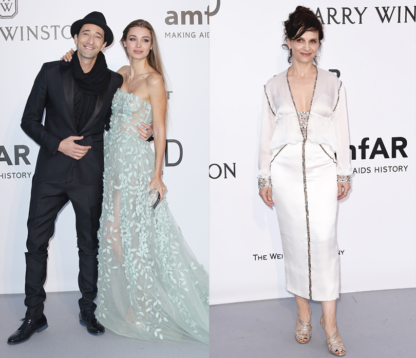 Star Look: лучшие образы гостей благотворительного вечера amfAR в Каннах. Эдриан Броуди и Лара Лието. Жюльетт Бинош в платье Chanel и украшениях Chopard