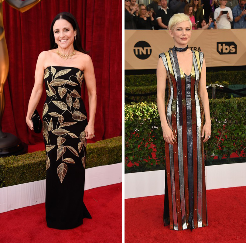 Style Notes: самые интересные образы на красной дорожке SAG Awards 2017. Джулия Льис-Дрейфус в Lela Rose, Мишель Уильямс в Louis Vuitton