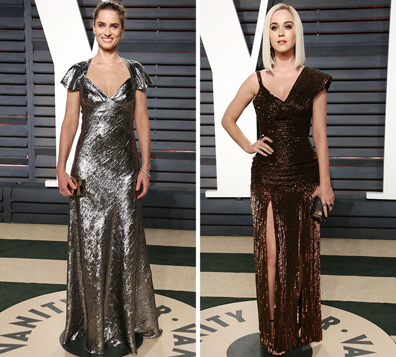 Oscars Special 2017: звезды на вечеринке Vanity Fair Oscar Party. Аманда Пит в платье Michael Kors.  Кэти Перри в платье Jean Paul Gaultier и украшениях Lorraine Schwartz