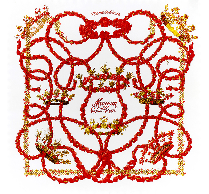 Платок Hermès Le Sacre du Printemps («Весна священная»), автор Henri d’Origny, впервые увидел свет в 1986 году. Дизайн платка посвящен балету И. Стравинского «Весна священная», поставленному В. Нижинским в 1913 году в рамках «Русских сезонов» С.П. Дягилева в Париже. Французский перевод «Весны священной» — Le Sacre du Printemps — был придуман Л.Бакстом. Представленная версия была выпущена ограниченным тиражом в 2000 году по специальному заказу шампанского Дома G.H. MUMM, в ознаменование начала спонсорства Домом гонок Формулы 1, не поступала в продажу и является крайне редкой